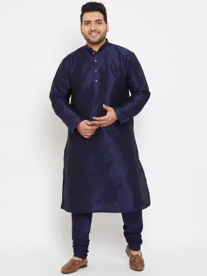 Men's Plus Navy Blue Silk Blend Kurta Pyjama Set - Vastramay