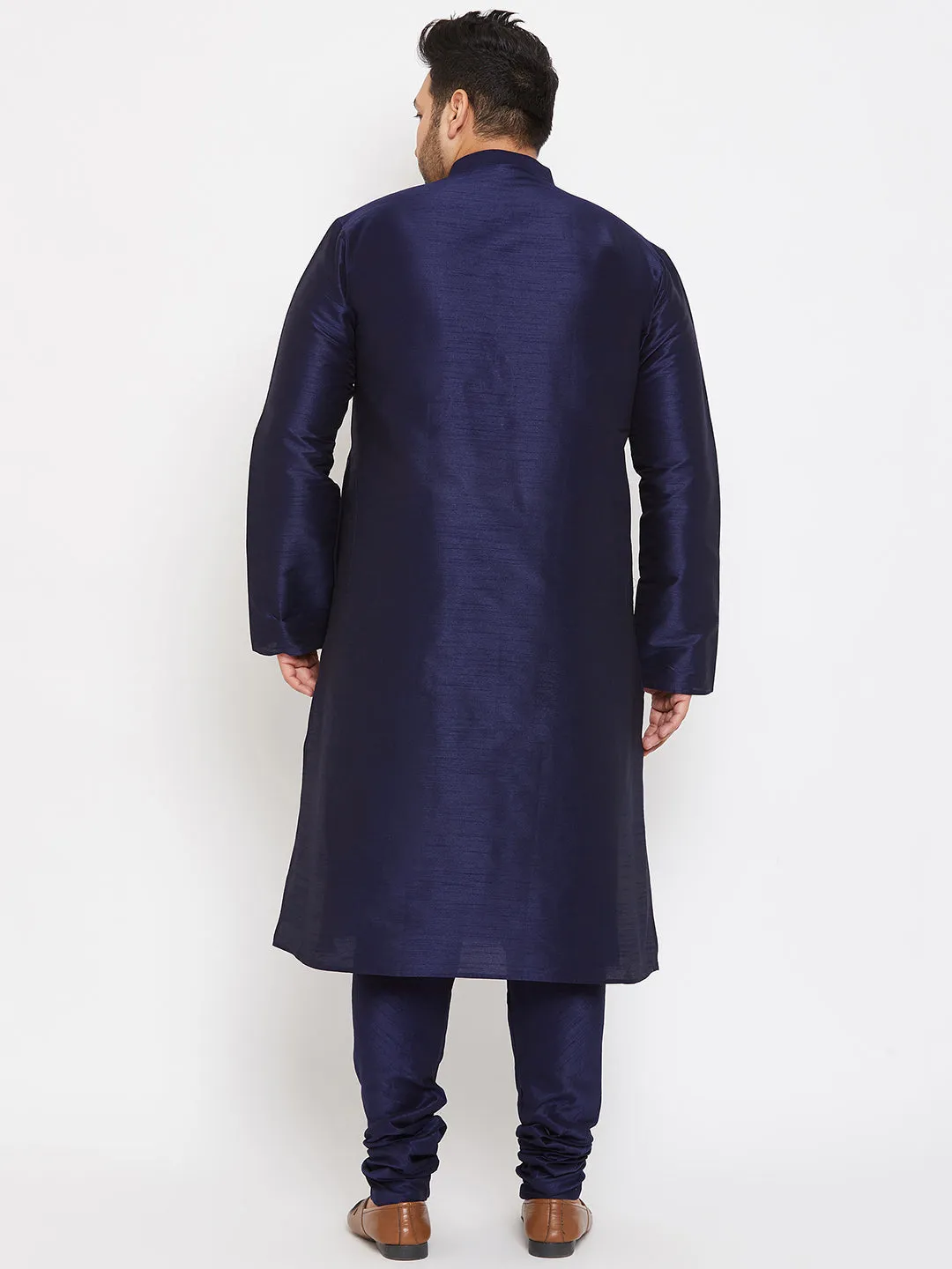 Men's Plus Navy Blue Silk Blend Kurta Pyjama Set - Vastramay