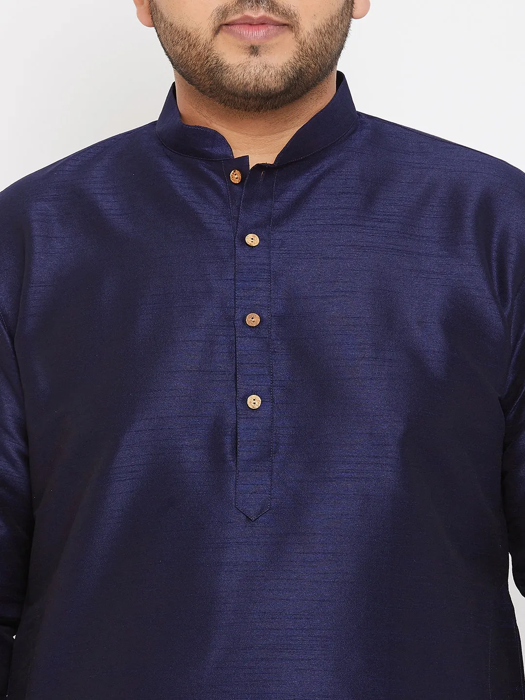 Men's Plus Navy Blue Silk Blend Kurta Pyjama Set - Vastramay