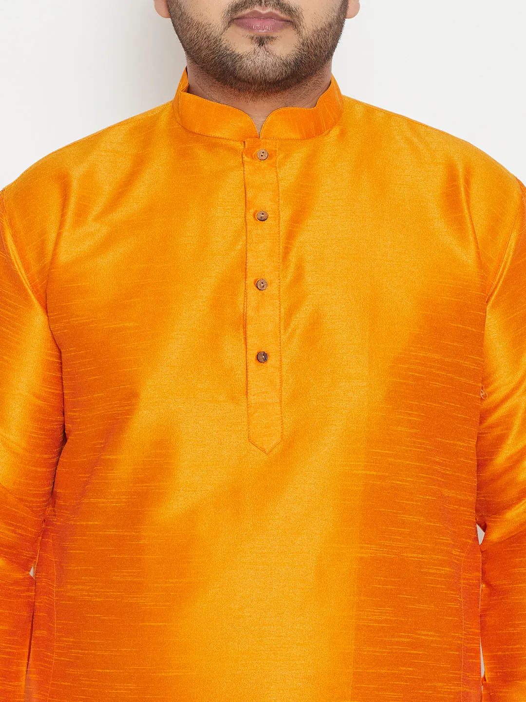 Men's Plus Orange And Maroon Silk Blend Kurta Pyjama Set - Vastramay