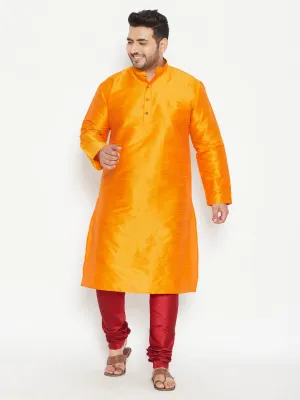 Men's Plus Orange And Maroon Silk Blend Kurta Pyjama Set - Vastramay