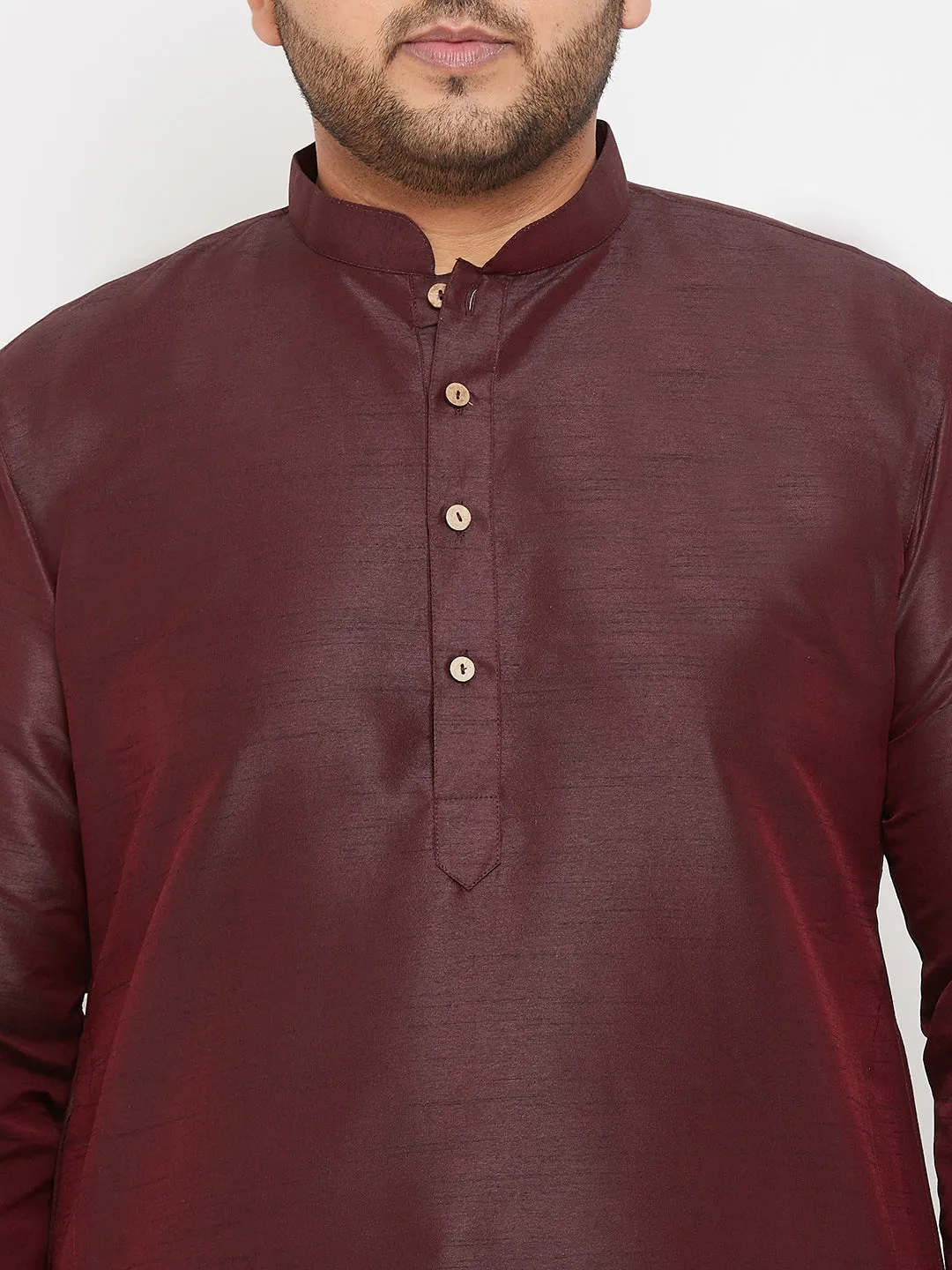 Men's Plus Wine Silk Blend Kurta Pyjama Set - Vastramay