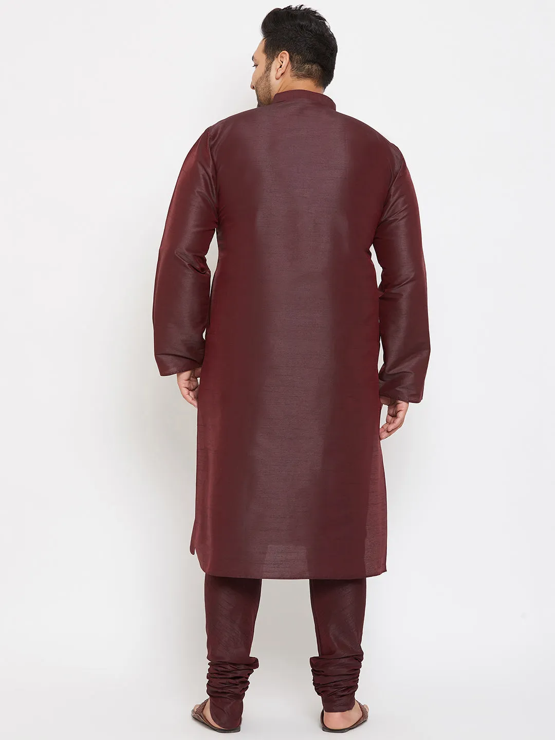 Men's Plus Wine Silk Blend Kurta Pyjama Set - Vastramay