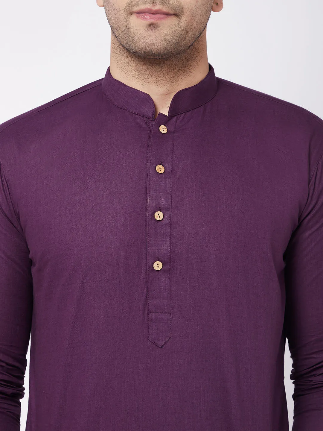 Men's Purple And White Cotton Linen Kurta Pyjama Set - Vastramay