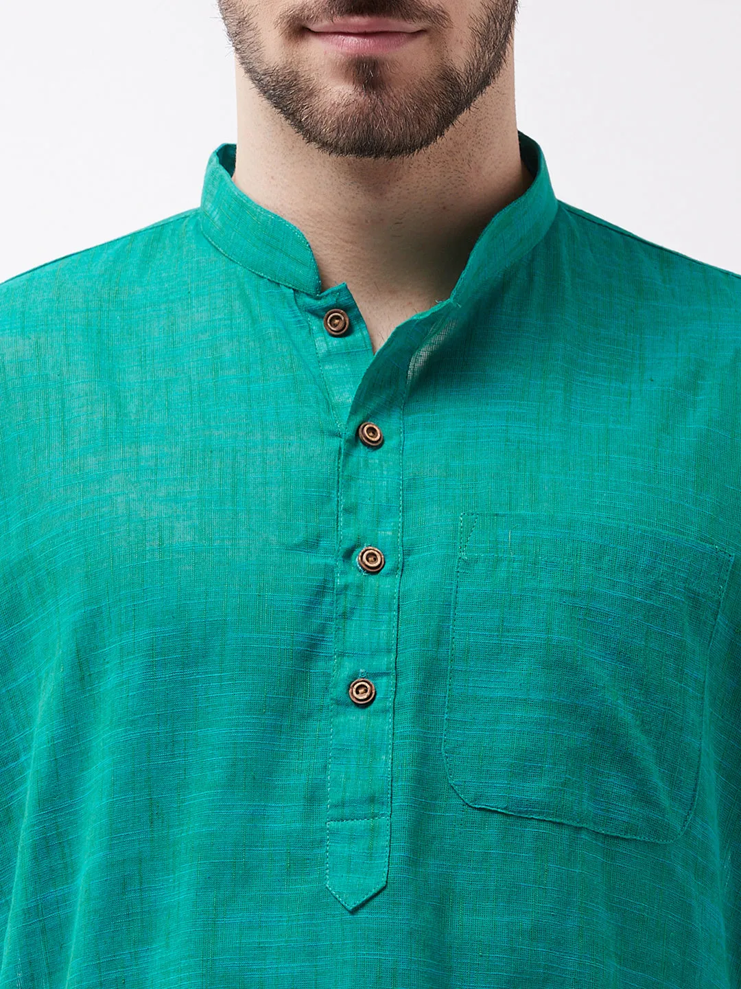 Men's Solid Turquoise Pure Cotton Kurta - Vastramay