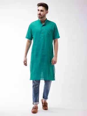 Men's Solid Turquoise Pure Cotton Kurta - Vastramay