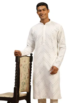 Men's White Georgette Kurta - Shrestha By Vastramay