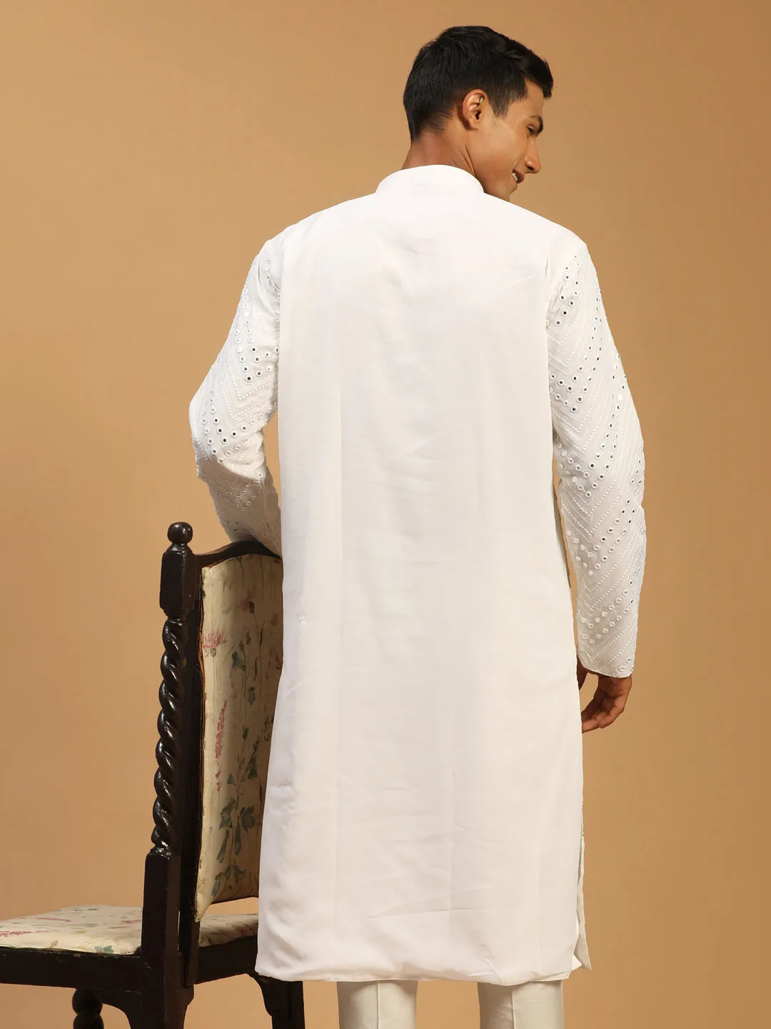 Men's White Georgette Kurta - Shrestha By Vastramay