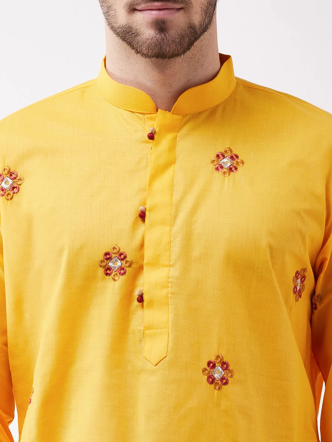 Men's Yellow And Rose Gold Kurta And Pyjama Set - Vastramay