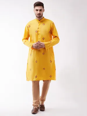 Men's Yellow And Rose Gold Kurta And Pyjama Set - Vastramay