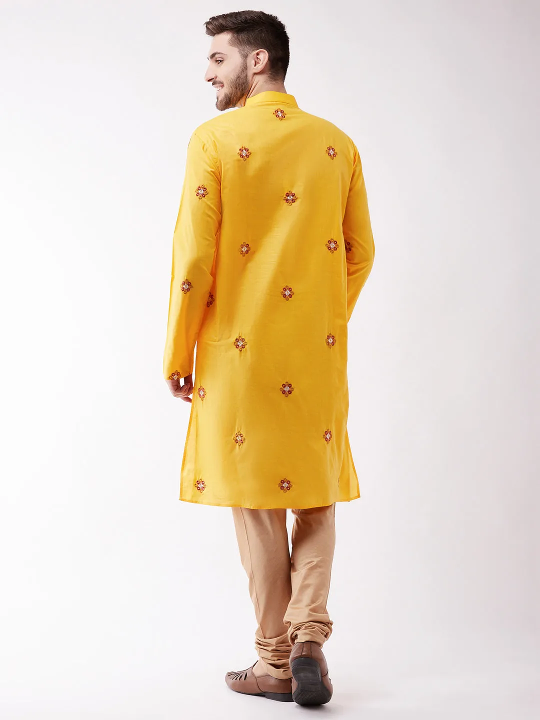 Men's Yellow And Rose Gold Kurta And Pyjama Set - Vastramay