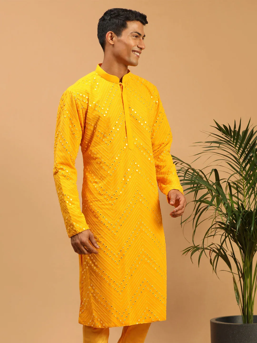 Men's Yellow Georgette Kurta - Shrestha By Vastramay