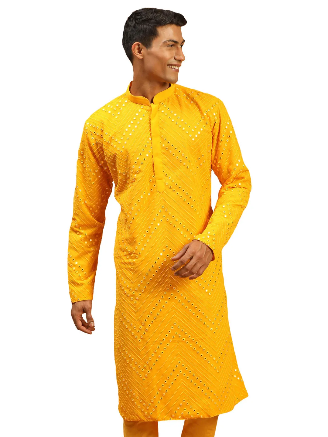 Men's Yellow Georgette Kurta - Shrestha By Vastramay