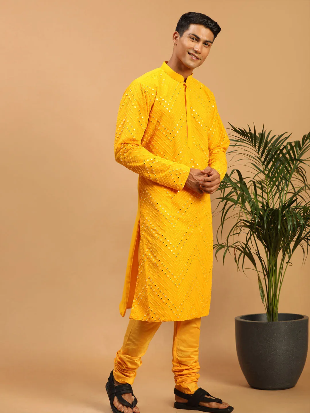 Men's Yellow Georgette Kurta - Shrestha By Vastramay