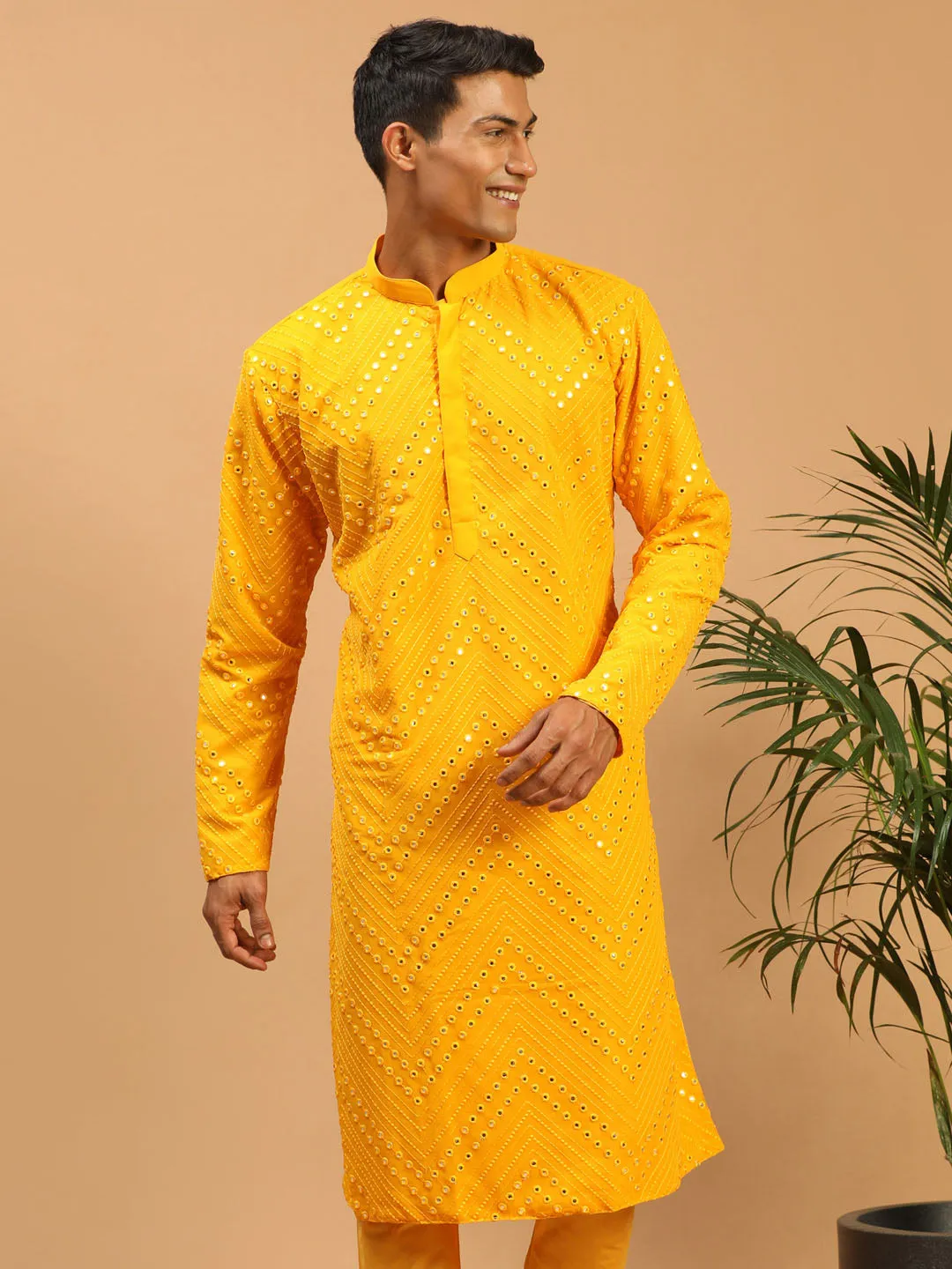 Men's Yellow Georgette Kurta - Shrestha By Vastramay