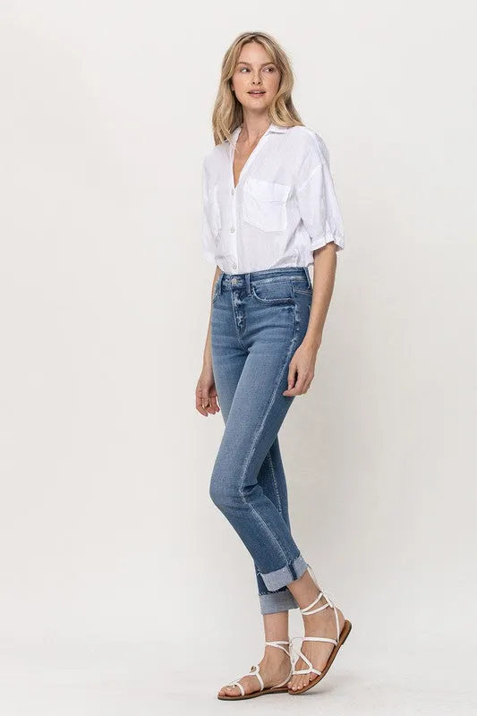 MID RISE SINGLE CUFFED CROP SLIM STRAIGHT