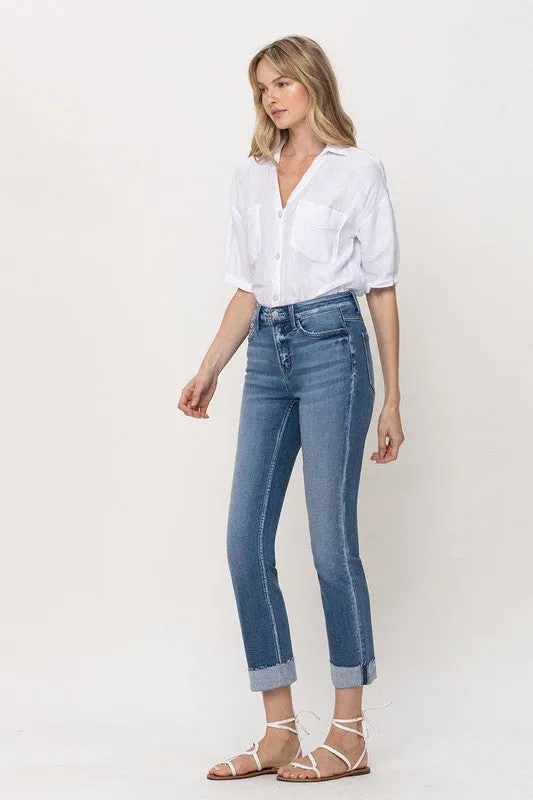 MID RISE SINGLE CUFFED CROP SLIM STRAIGHT