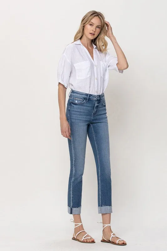 MID RISE SINGLE CUFFED CROP SLIM STRAIGHT