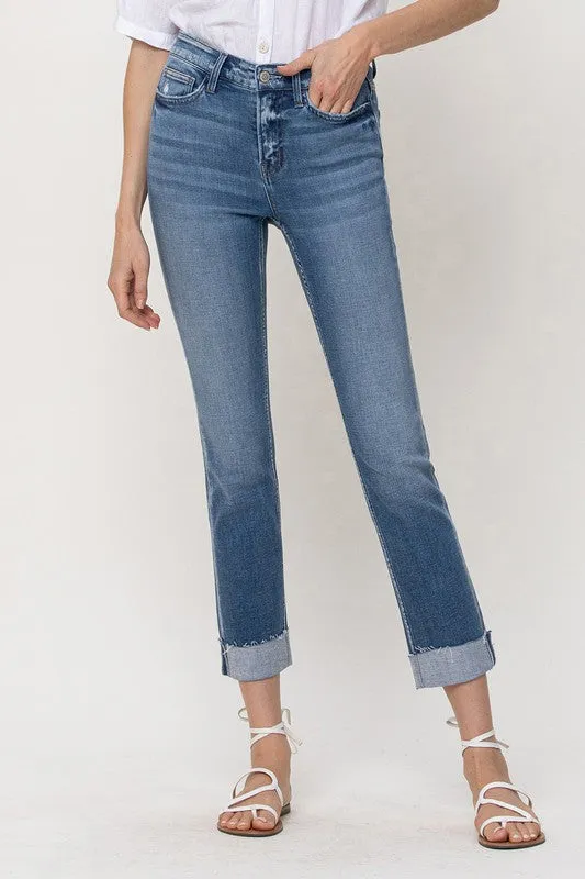 MID RISE SINGLE CUFFED CROP SLIM STRAIGHT