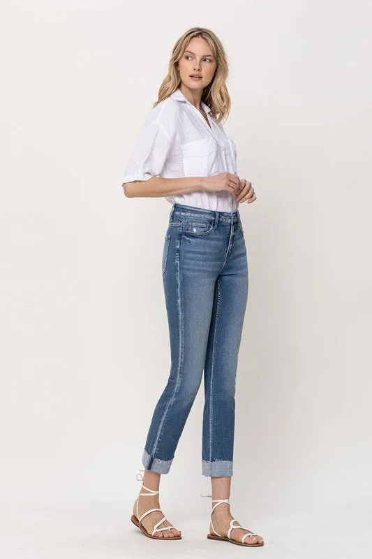 MID RISE SINGLE CUFFED CROP SLIM STRAIGHT