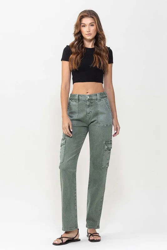 Mid Rise Straight Jeans with Cargo Pocket Detail