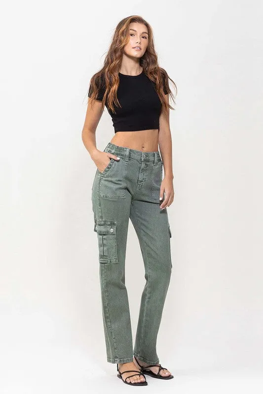 Mid Rise Straight Jeans with Cargo Pocket Detail