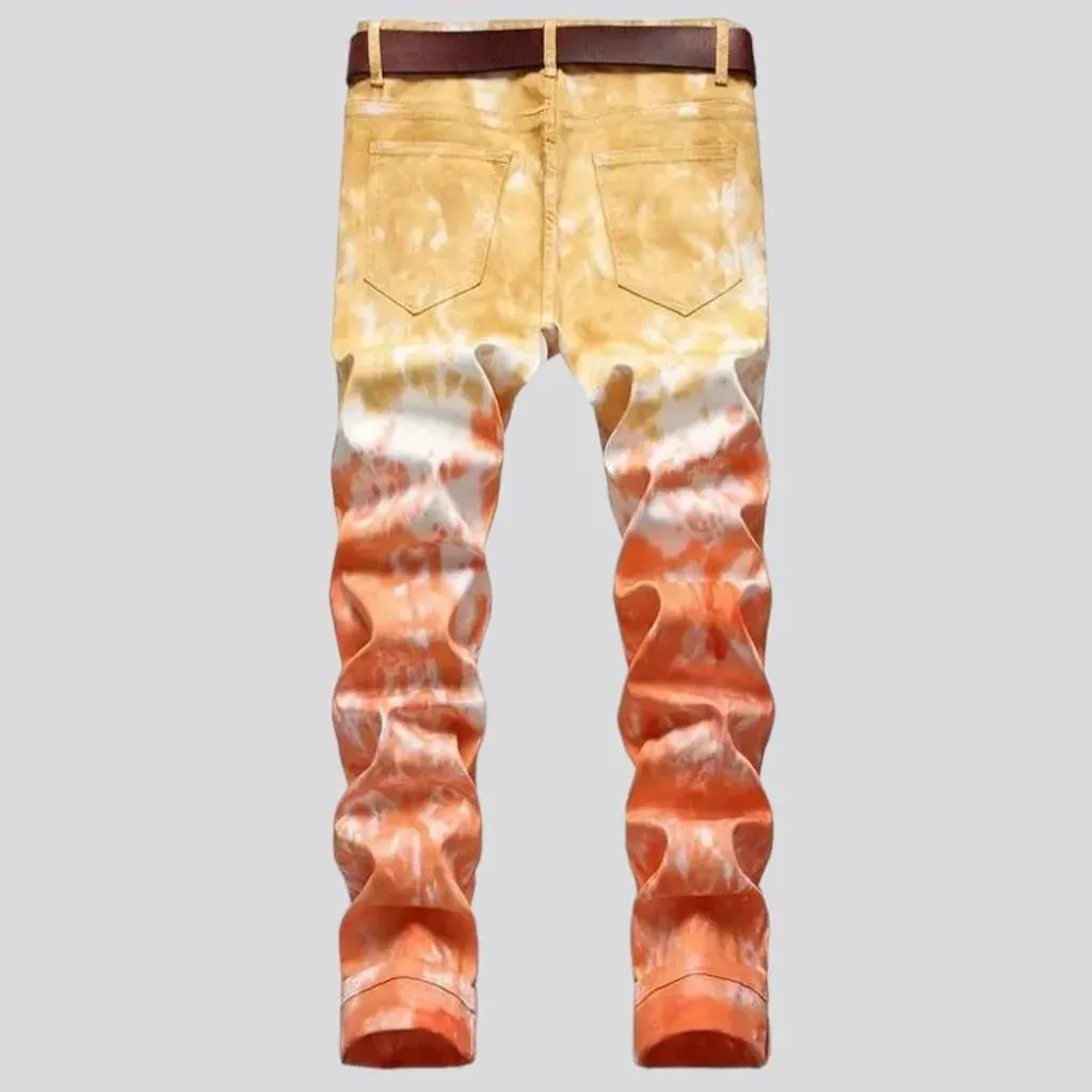 Mid-waist tie-dyed jeans
 for men