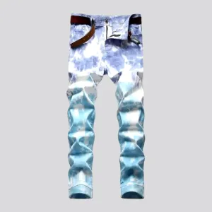 Mid-waist tie-dyed jeans
 for men