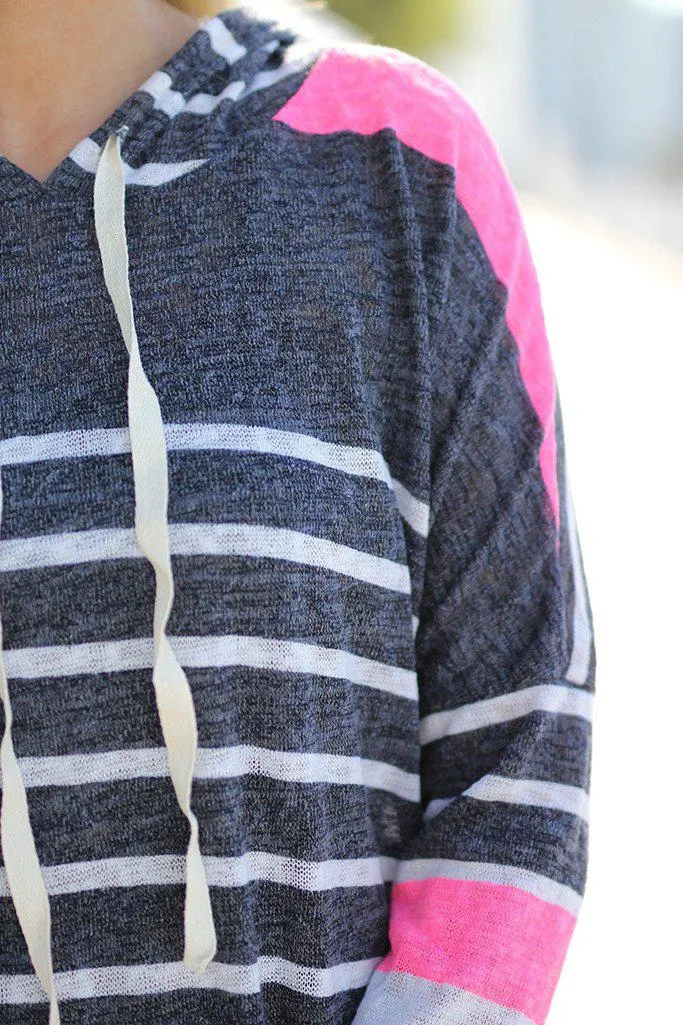 Neon Pink Striped Hoodie