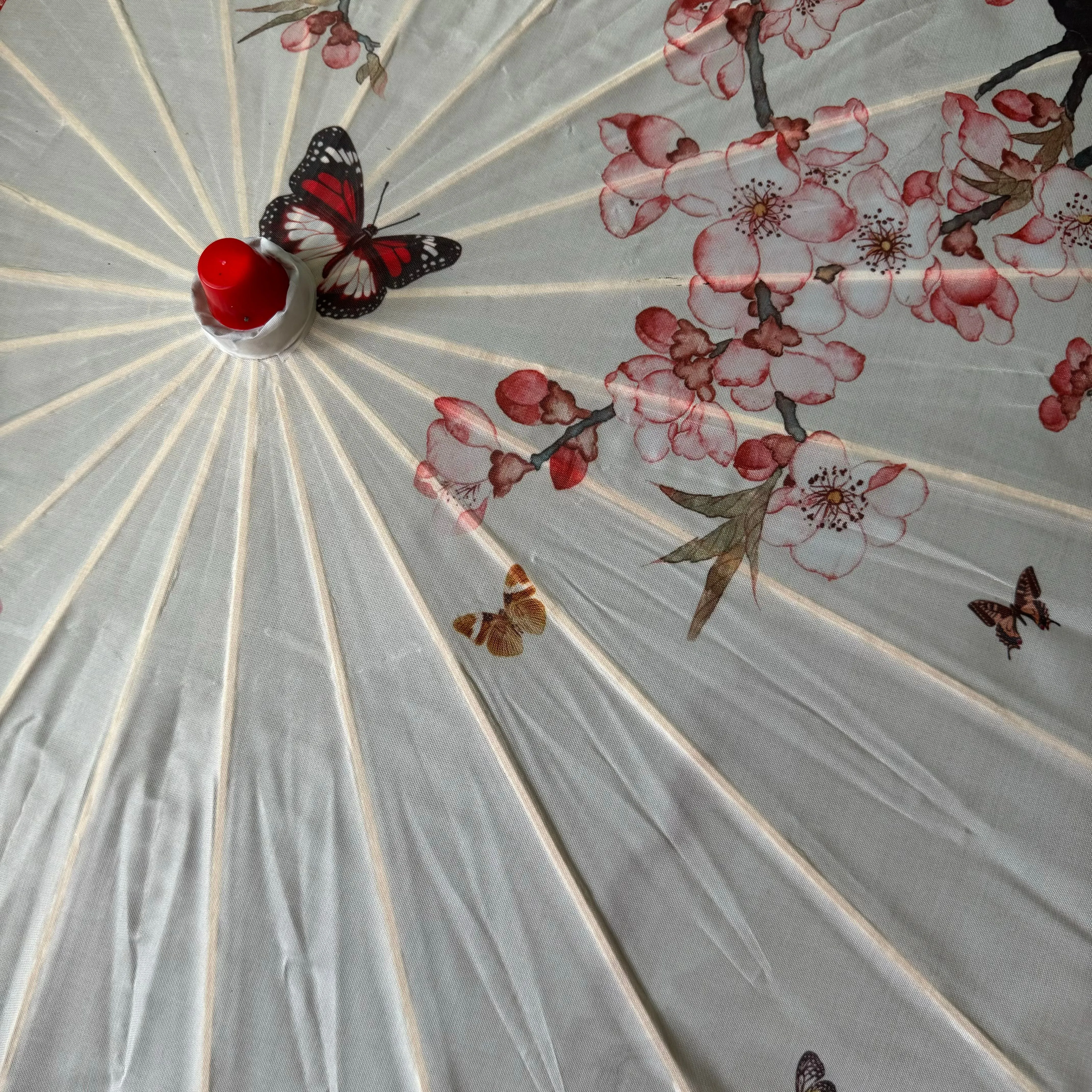 Nylon Parasol - butterflies and blossoms (ivory)