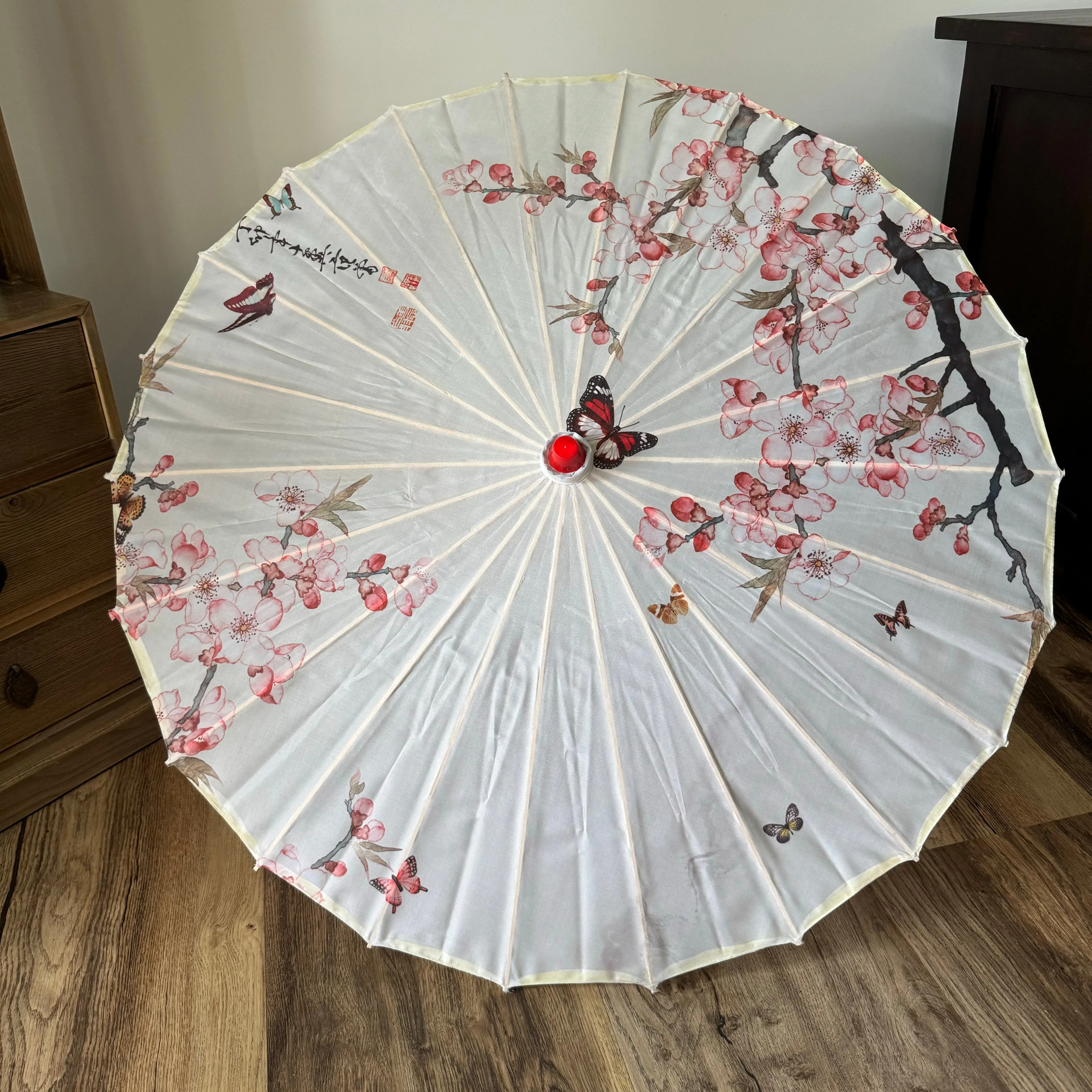 Nylon Parasol - butterflies and blossoms (ivory)