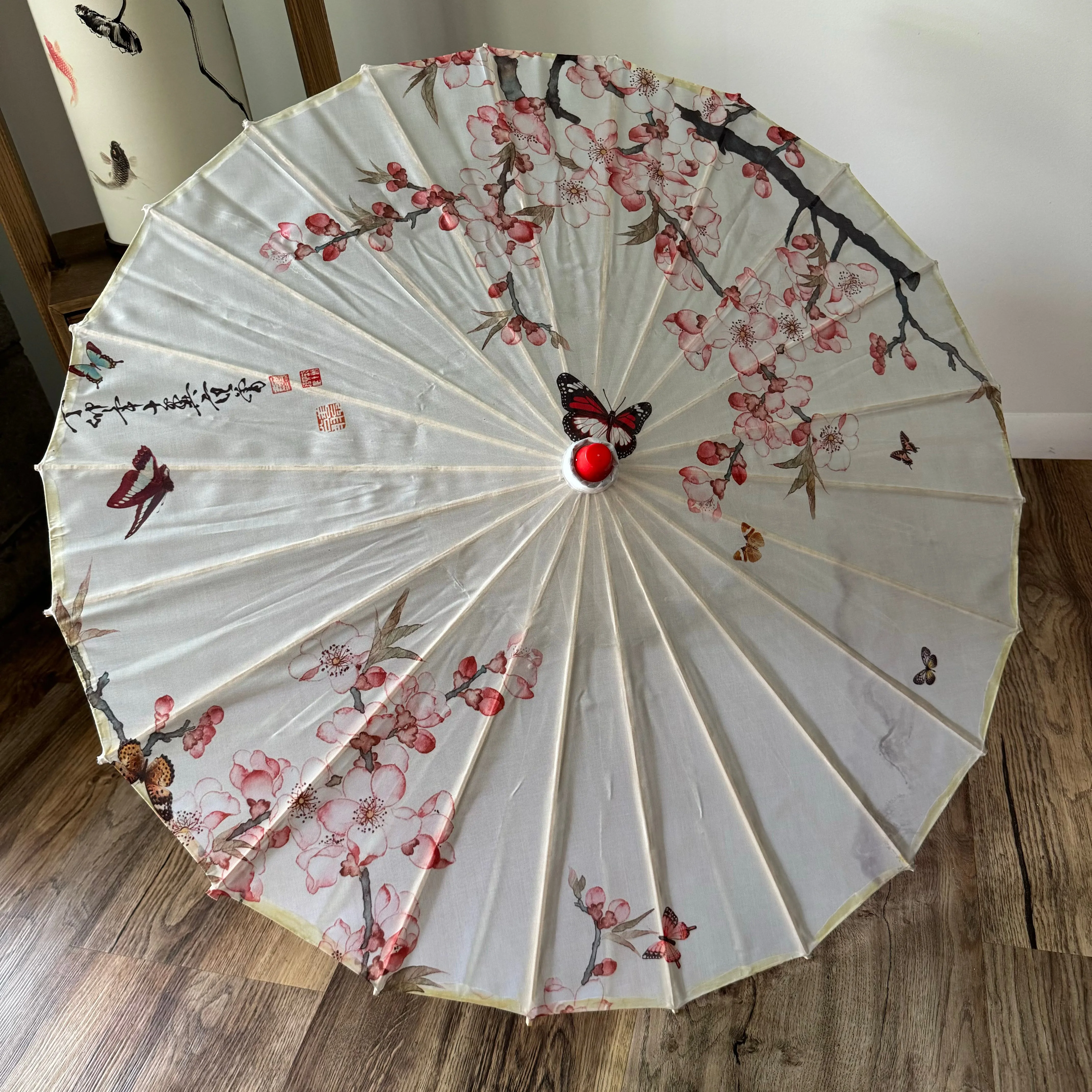 Nylon Parasol - butterflies and blossoms (ivory)