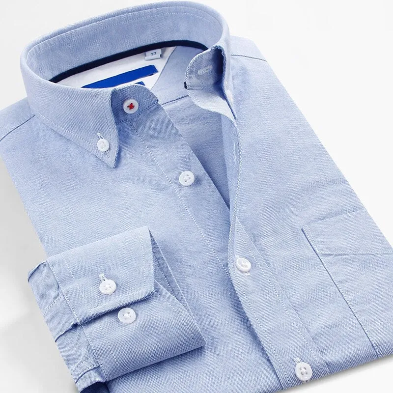 Oxford Spinning Blue Short Sleeve Casual Japanese Simple Men's Shirt