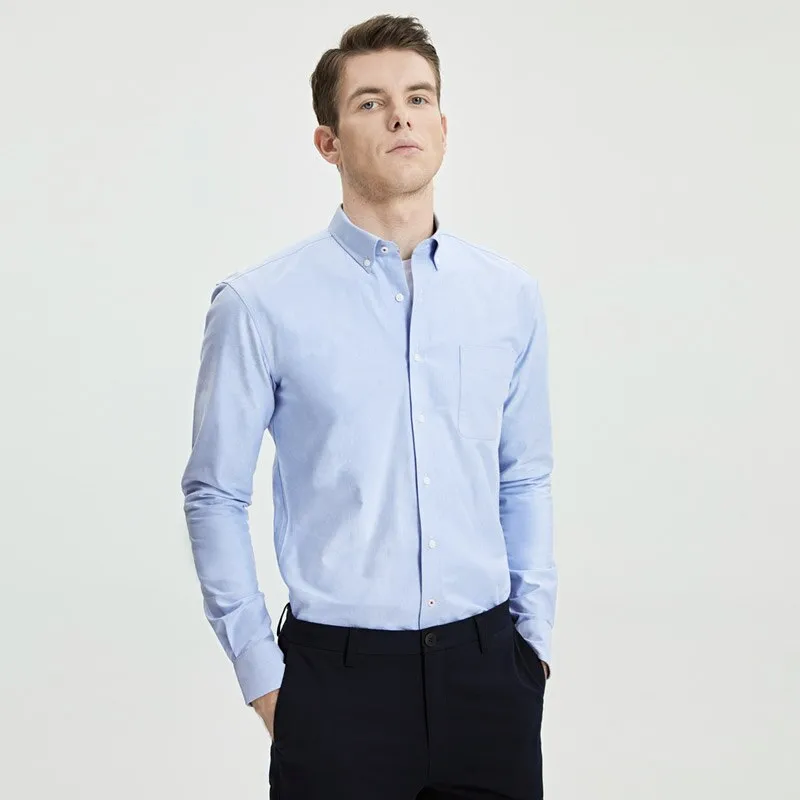 Oxford Spinning Blue Short Sleeve Casual Japanese Simple Men's Shirt