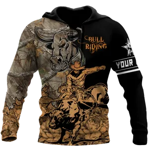 Personalized 3D Full Printed Bull Riding Hoodie Camo Pattern, Bull Riding Art On Hoodies