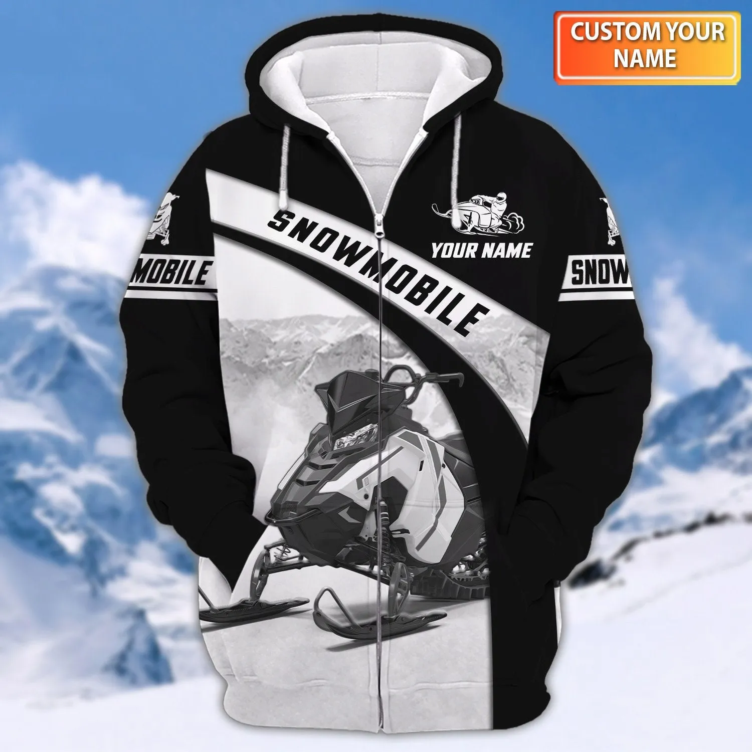 Personalized Name Snowmobile Black 3D Sweatshirt, Hoodie Zip Hoodie, Idea Gift for Christmas