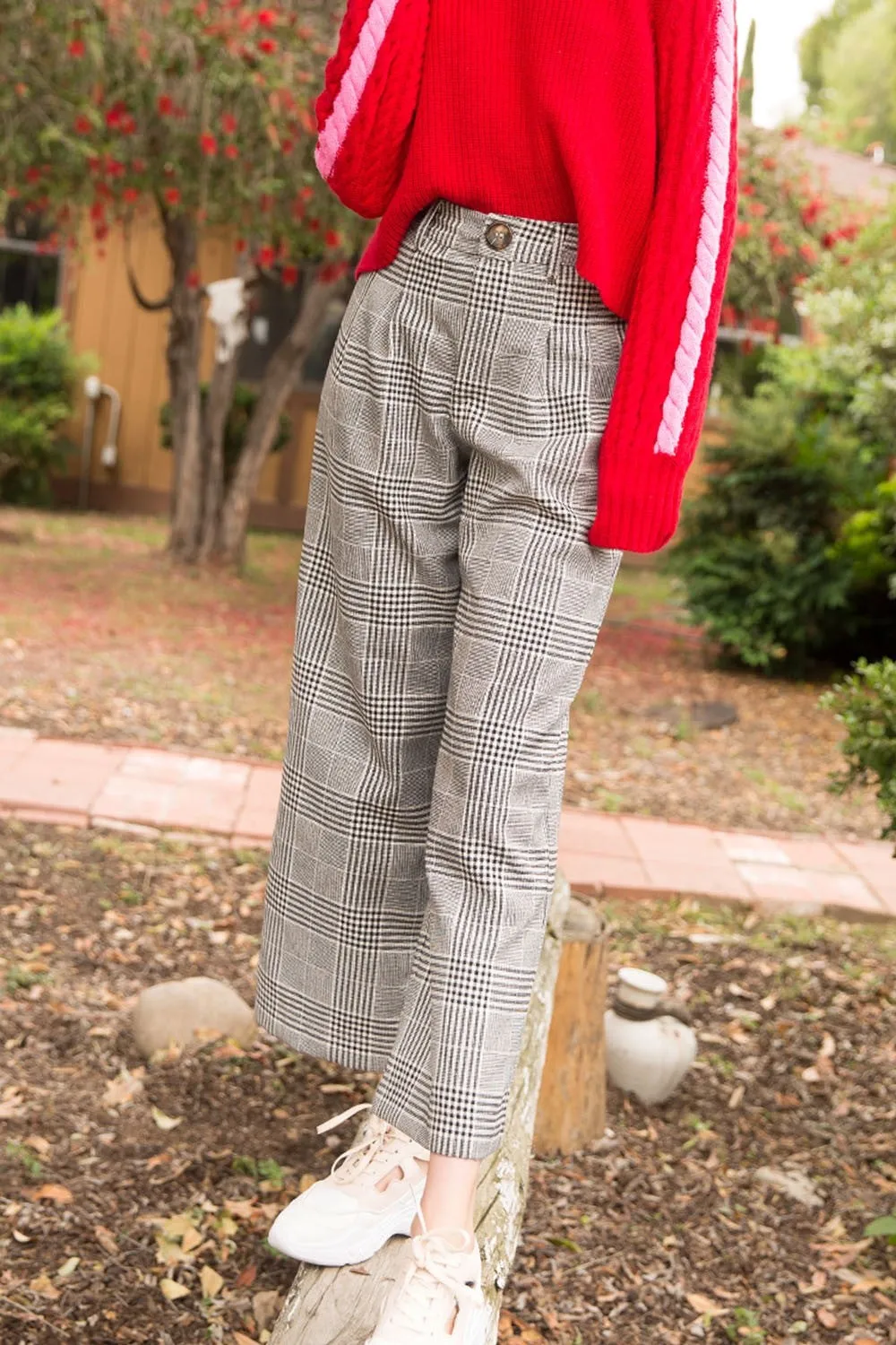 Plaid Wide Leg Ankle Pants