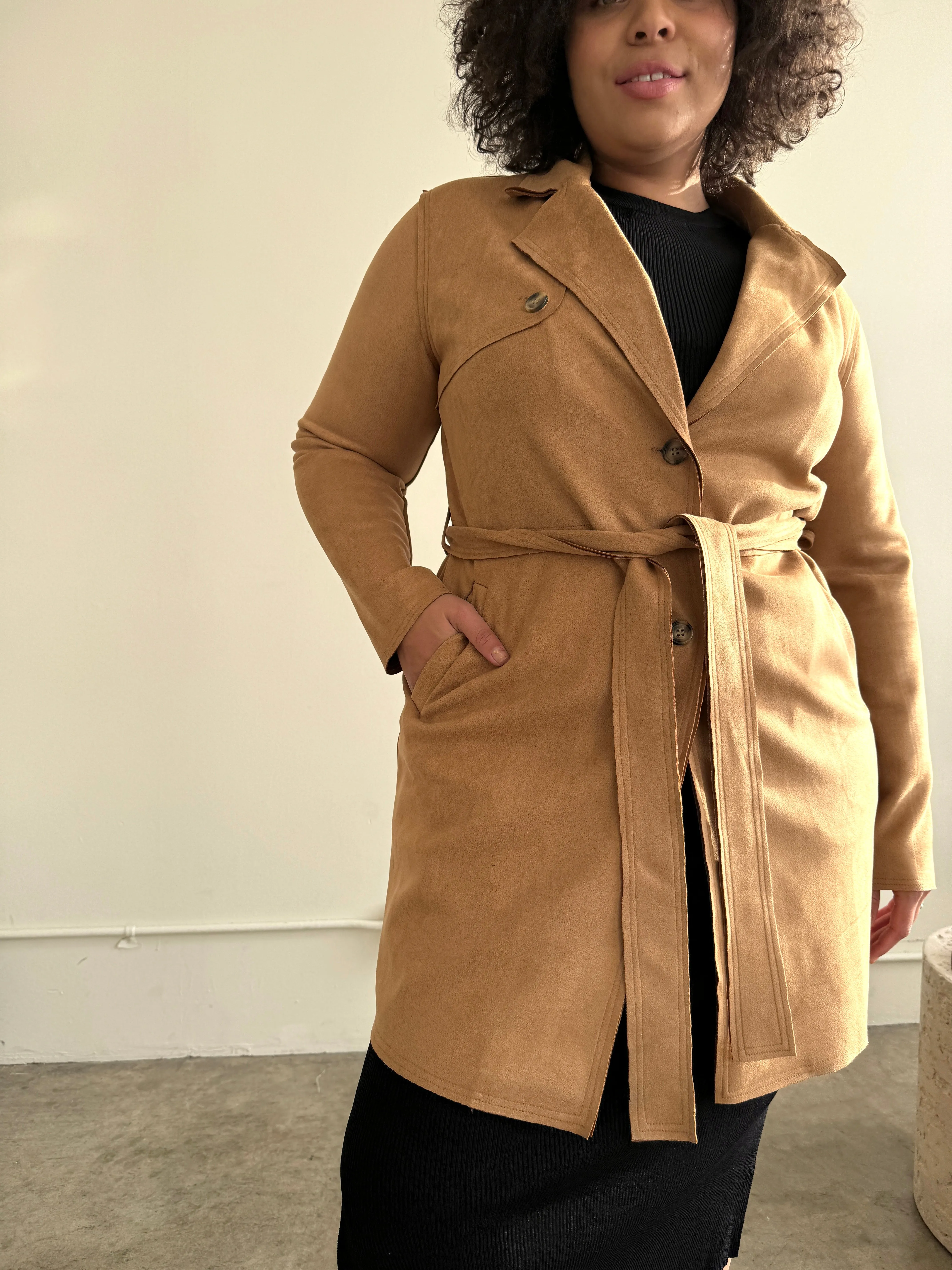 Plus Size Suede Trench Coat