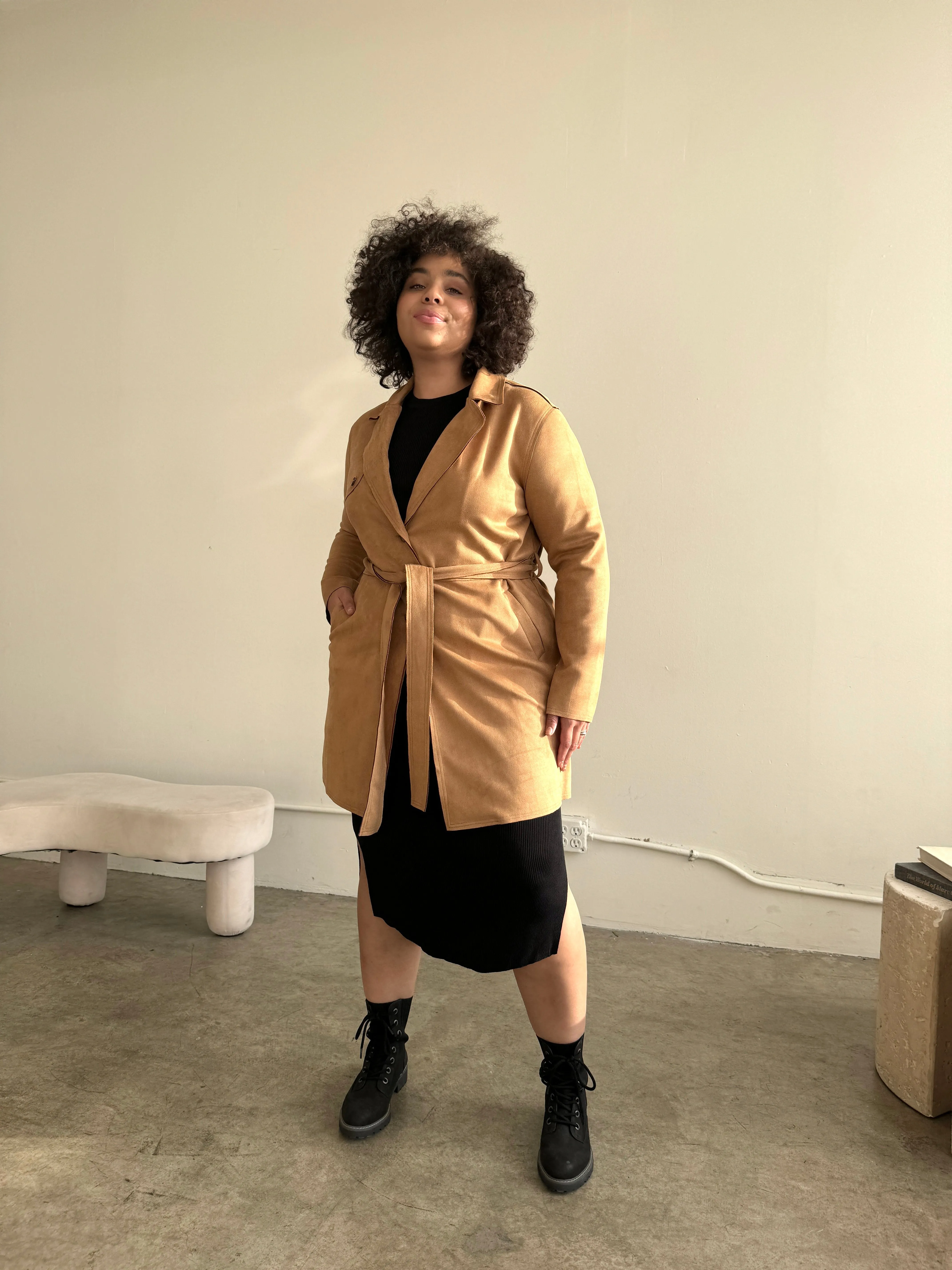 Plus Size Suede Trench Coat