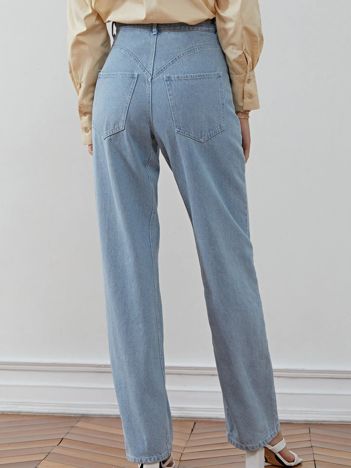 Pocket Straight Leg High Waist Jeans