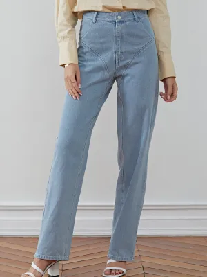 Pocket Straight Leg High Waist Jeans