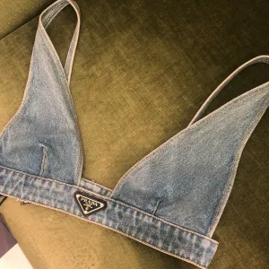 Prada Logo Organic Denim Bralette