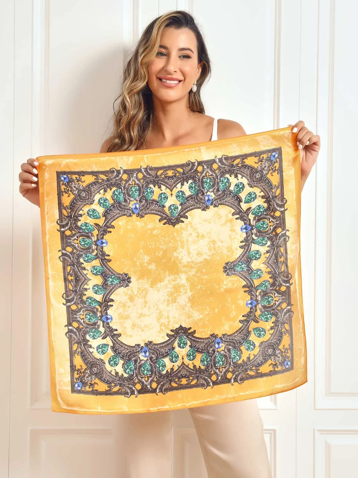 Pure Silk Floral Pattern Square Scarf 68x68cm/26.8