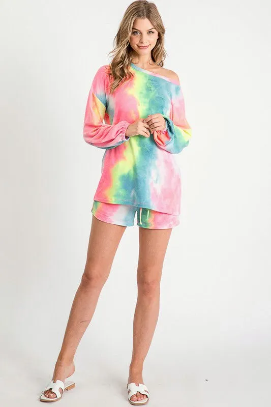 Rainbow Tie Dye Shorts Set