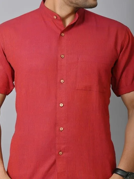 Red Khadi Cotton Men Shirt