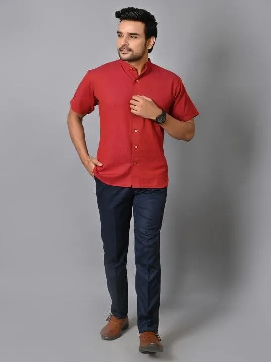 Red Khadi Cotton Men Shirt