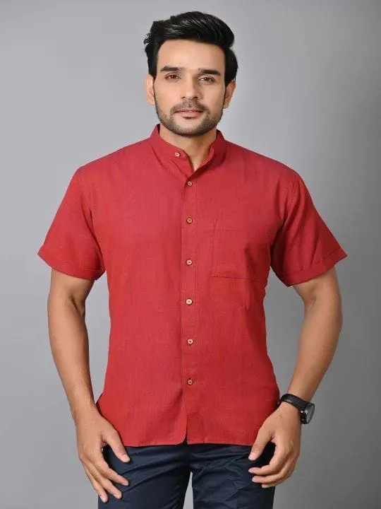 Red Khadi Cotton Men Shirt