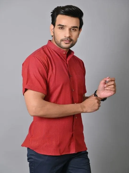 Red Khadi Cotton Men Shirt