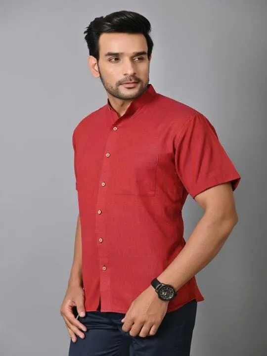 Red Khadi Cotton Men Shirt