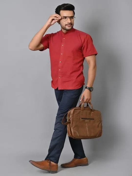 Red Khadi Cotton Men Shirt